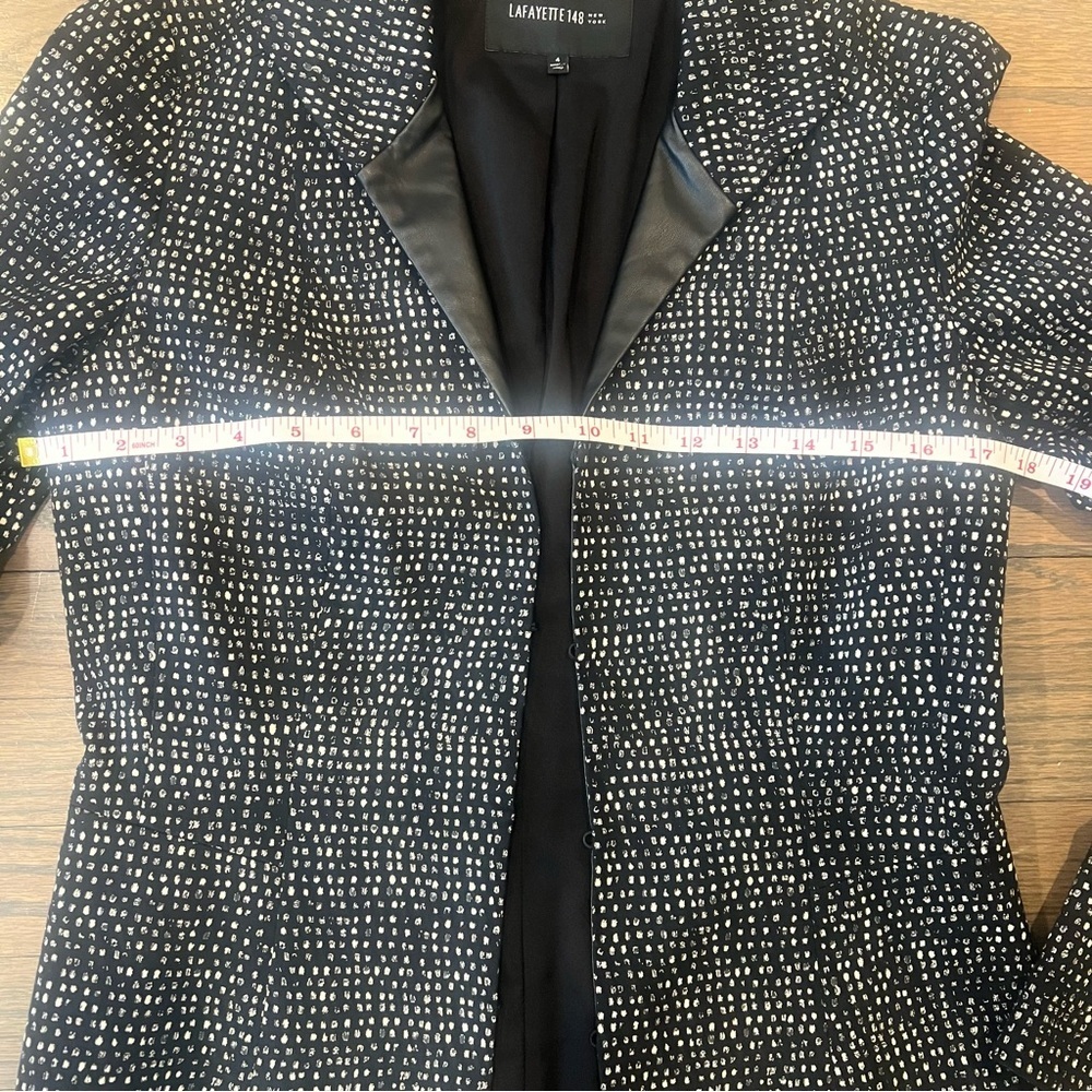 Lafayette 148 Blazer Polka Dot Black and White Leather Trim Size 4 Office Career - Picture 8 of 9